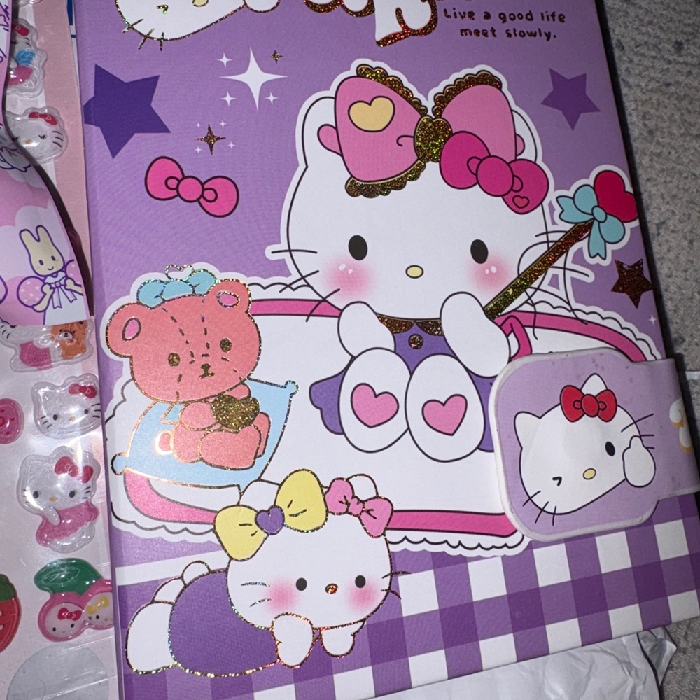 Sanrio Hello Kitty Purple Glitter Party Notebook bundle